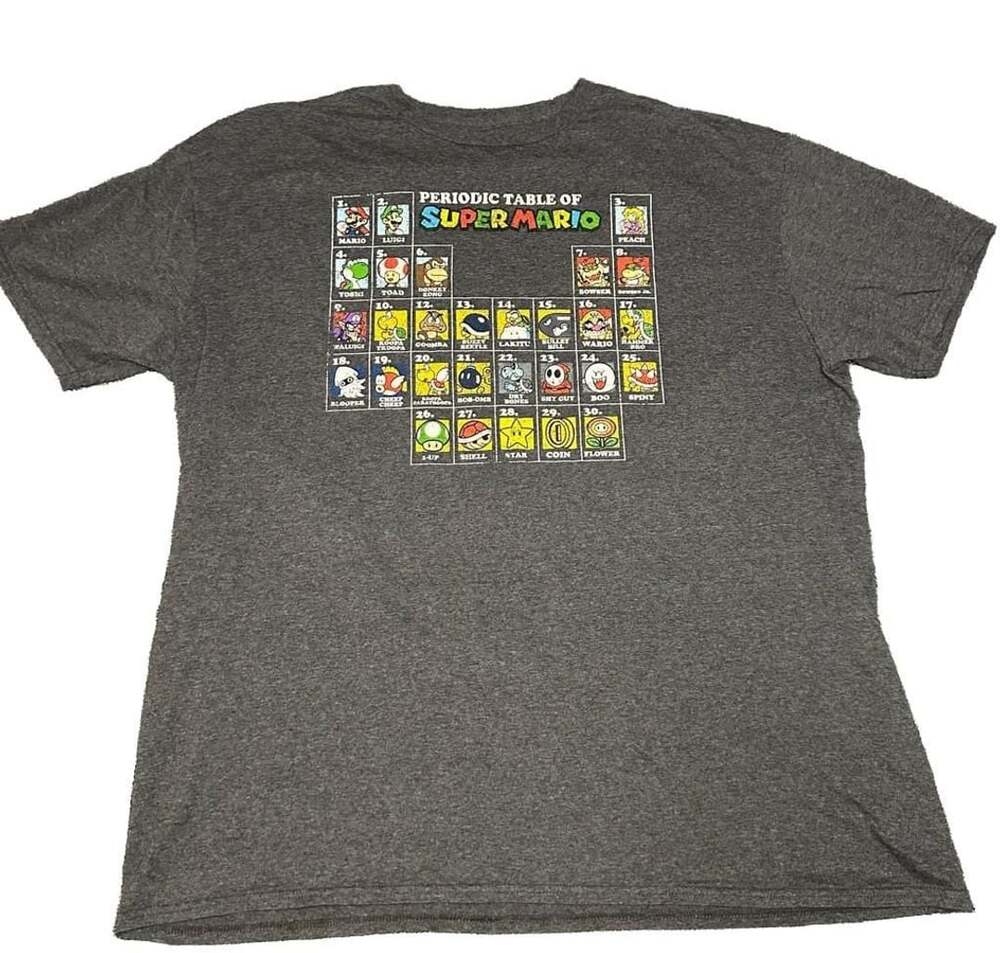 Nintendo Super Mario Periodic Table of Characters Graphic T-Shirt Charcoal Heath